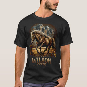 Vintage Wilson Wyoming Mountains Horse Western Tan T-Shirt