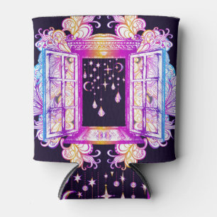 Vintage window, floral ornament: colourful. can cooler