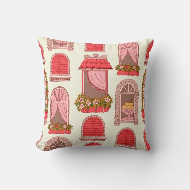 Vintage window pattern illustration cushion (Front)