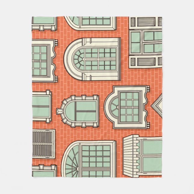 Vintage Window Scenic Pattern Fleece Blanket (Front)