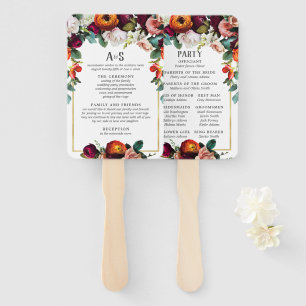 Vintage Wine, Blush & Burnt Orange Floral Program Hand Fan