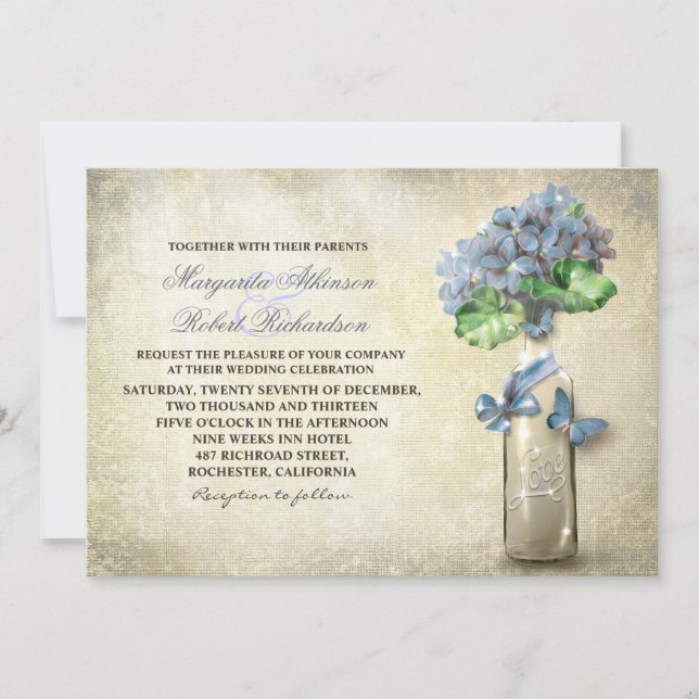 vintage wine bottle & flowers wedding invitation (Front)