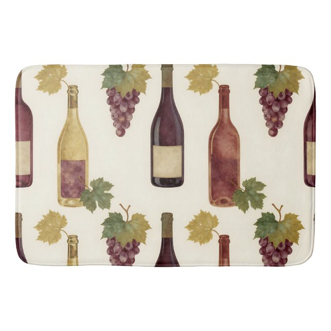 Vintage Wine Bottle Grapevine Pattern Bath Mat (Front)