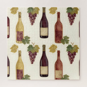 Vintage Wine Bottle Grapevine Pattern Jigsaw Puzzle
