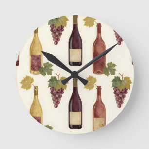 Vintage Wine Bottle Grapevine Pattern Round Clock
