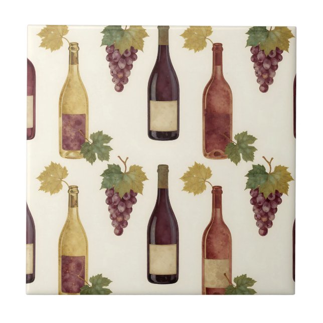 Vintage Wine Bottle Grapevine Pattern Tile (Front)