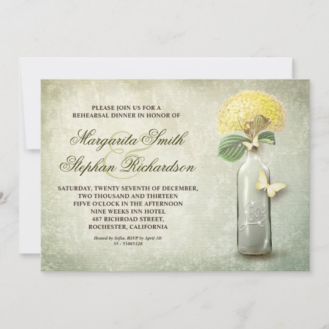 vintage wine bottle rehearsal dinner invite (Front)