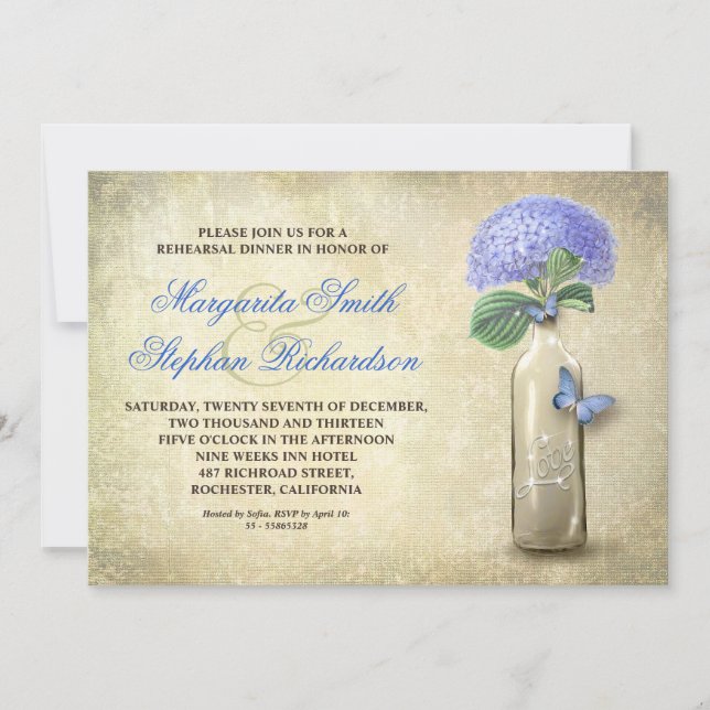 vintage wine bottle rehearsal dinner invite (Front)