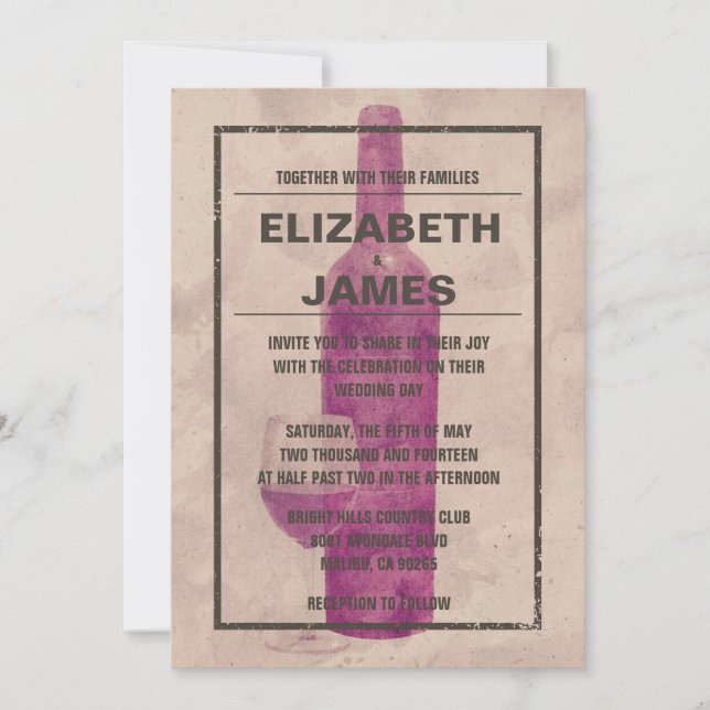 Vintage Wine Bottle Wedding Invitations (Front)