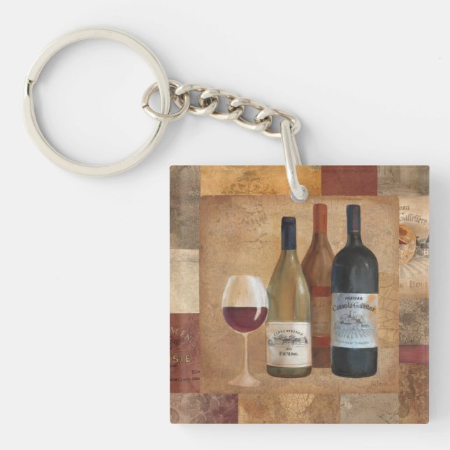 Vintage Wine Bottles and Wine Glass Key Ring (Front)