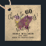 Vintage Wine Country 60th Birthday Cheers to 60  Favour Tags<br><div class="desc">Celebrate 60 years with vintage elegance! These charming 60th birthday square favour tags feature a beautiful watercolor grape cluster set against a rustic parchment-style background, evoking the timeless feel of a wine country vineyard. Perfect for a wine country themed celebration, this design adds a sophisticated touch to a 60th birthday...</div>