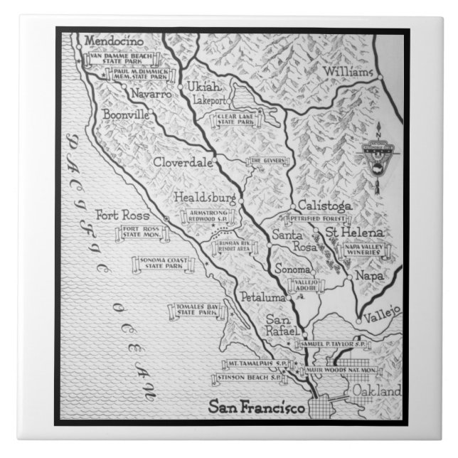 Vintage Wine Country Map Tile (Front)