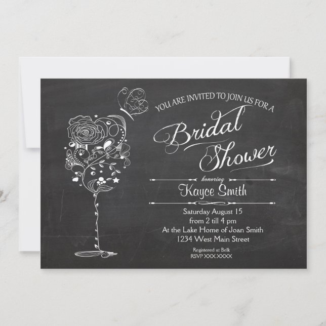 Vintage Wine Glass Bridal Shower INvitation (Front)