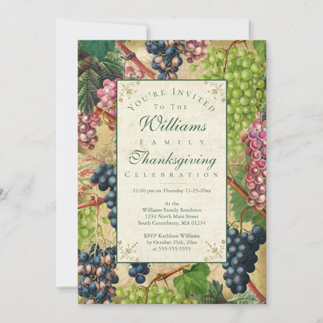 Vintage Wine Grapes Invitation (Front)