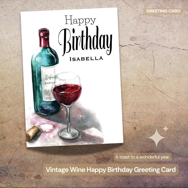 Vintage Wine Happy Birthday Greeting Card (Vintage Wine Happy Birthday Greeting Card)
