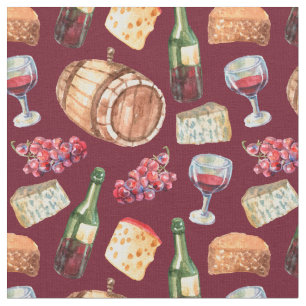 Vintage Wine Italian Grapes Tuscan Cheese Fabric