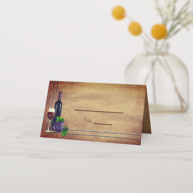 Vintage Wine Rustic Wedding Reception Place Card (Front)