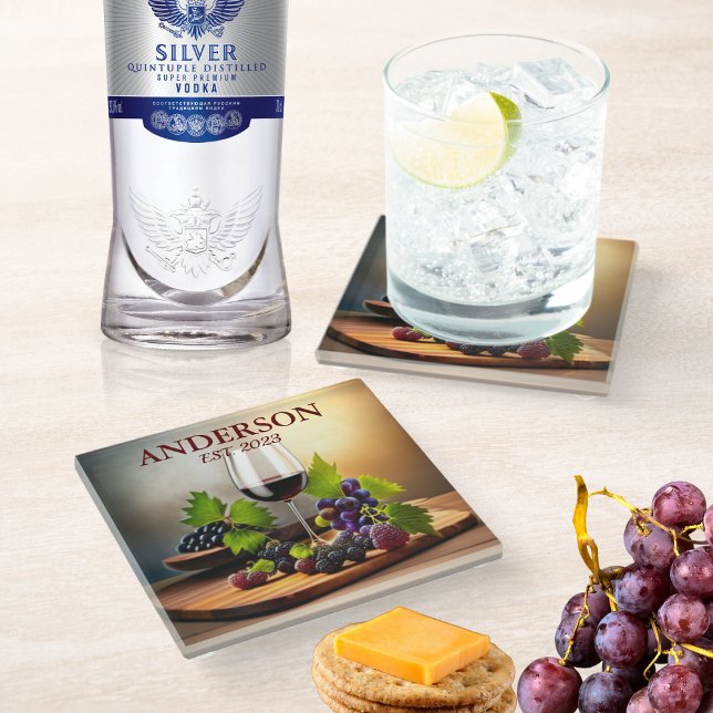 Vintage Wine with Fruit  Glass Coaster (Creator Uploaded)