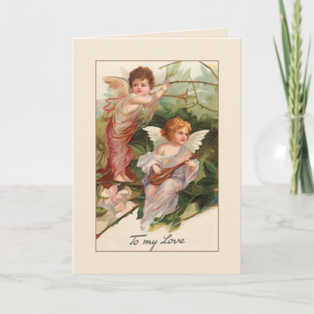 Vintage Winged Cherubs with Instruments Holiday Card (Front)