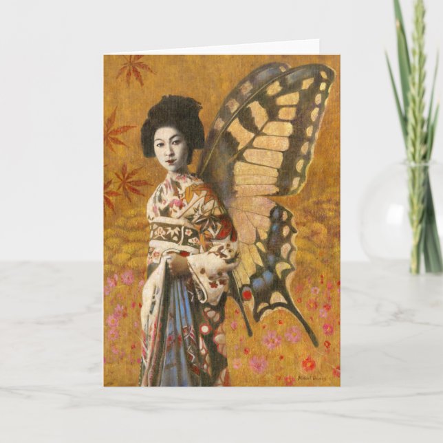 Vintage Winged Geisha Greetings Card (Front)