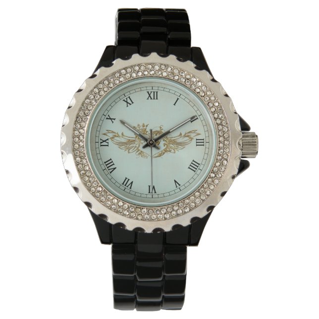 Vintage Winged Heart Aqua Cream Watch (Front)