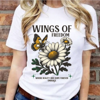 Vintage Wings of Freedom Butterfly Daisy flower T-Shirt