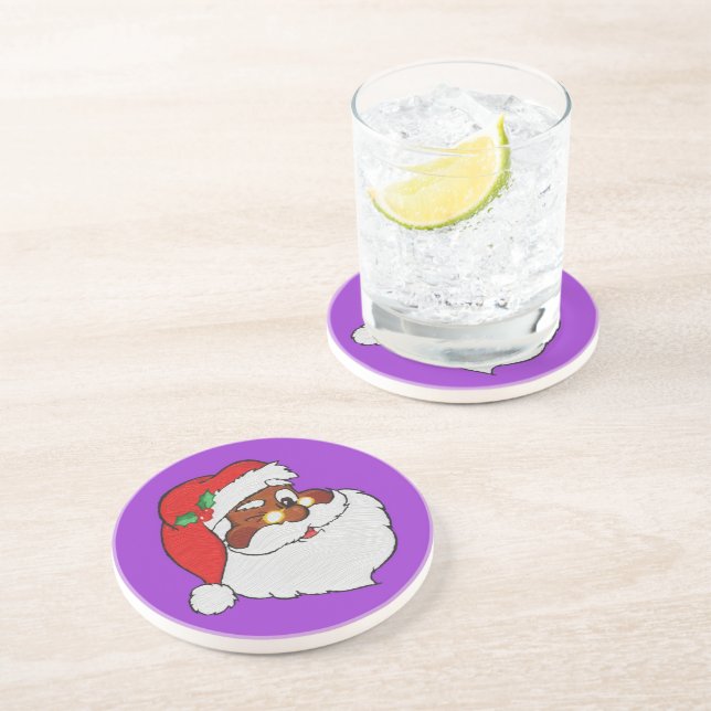 Vintage Winking Black Santa Pop Art Coaster (Side)