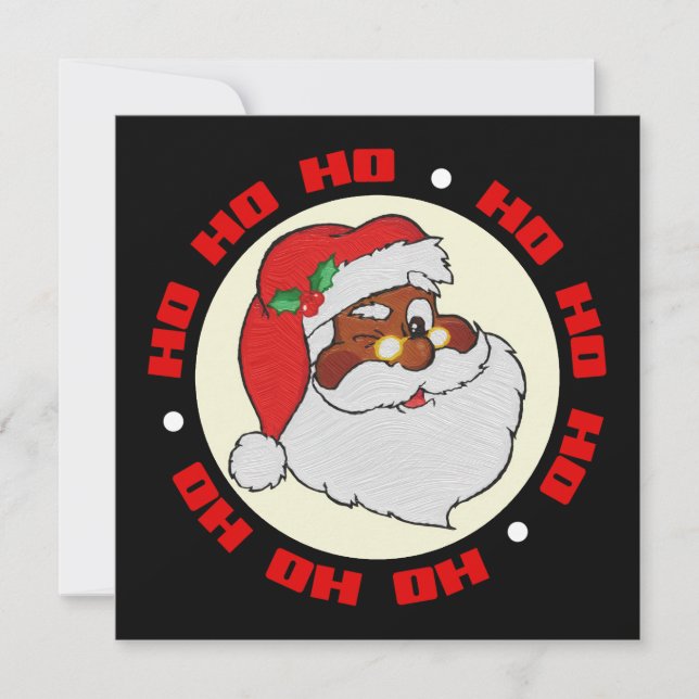 Vintage Winking Black Santa Pop Art Flat Card (Front)