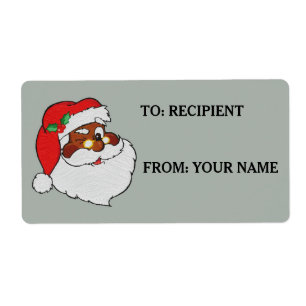 Vintage Winking Black Santa Pop Art Printed Label