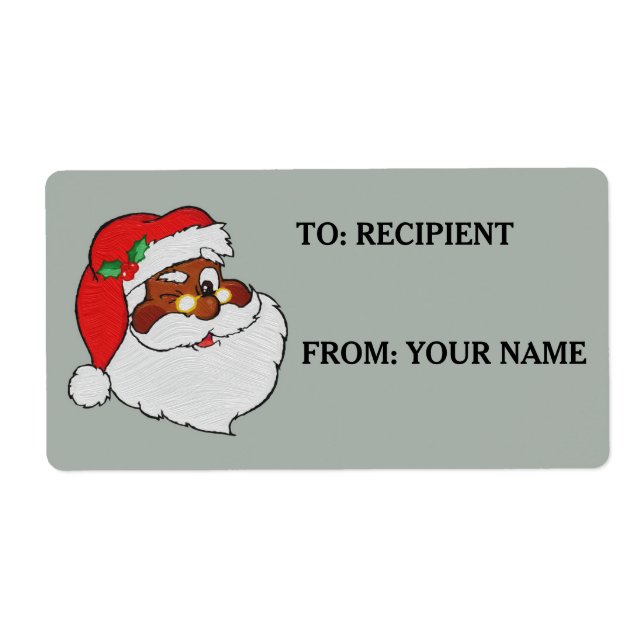 Vintage Winking Black Santa Pop Art Printed Label (Front)