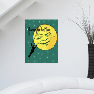 Vintage Winking Moon Man Ladder Reach for Moon Poster