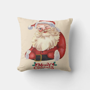 Vintage Winking Santa Merry Christmas Pillow