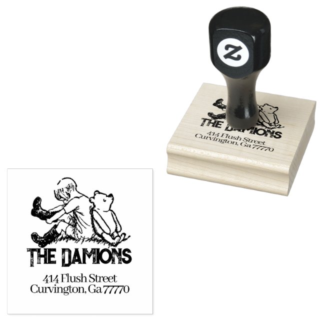 Vintage Winnie Pooh Custom Address Rubber Stamp (Stamped)