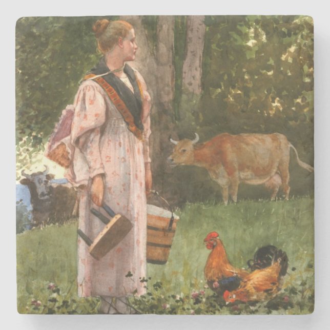 Vintage Winslow homer The Milk Maid Stone Coaster (Front)
