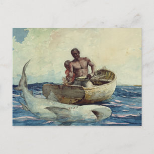 Vintage Winslow Homer Watercolor Shark Fishing Postcard