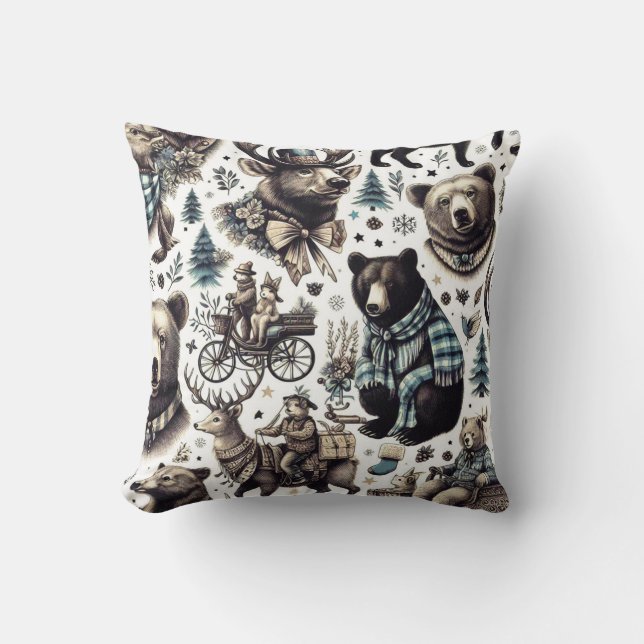 Vintage Winter Animals Pattern Cushion (Front)