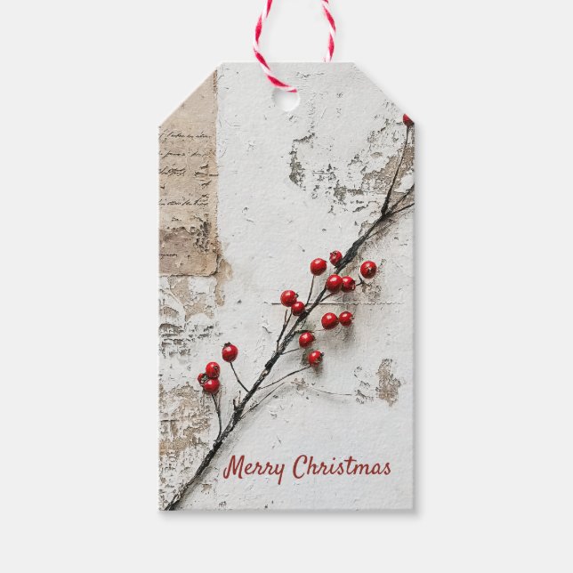 Vintage Winter Berry Holiday Gift Tags (Front)