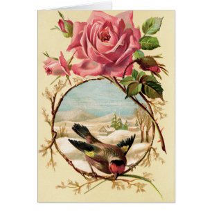 Vintage - Winter Bird and Rose,