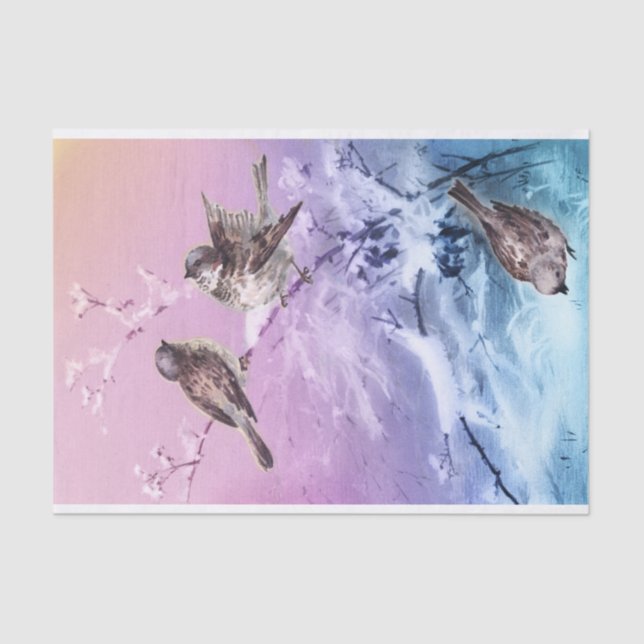 Vintage Winter Birds Shabby Chic Decoupage Tissue Paper (Front)