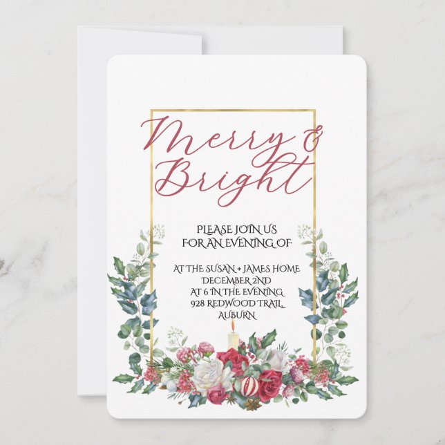 Vintage Winter Botanical Christmas Elegance Invitation (Front)