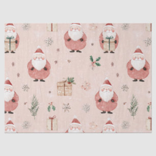 Vintage Winter Botanical Santa Dusty Rose Pink Tissue Paper