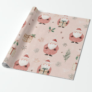 Vintage Winter Botanical Santa Dusty Rose Pink Wrapping Paper