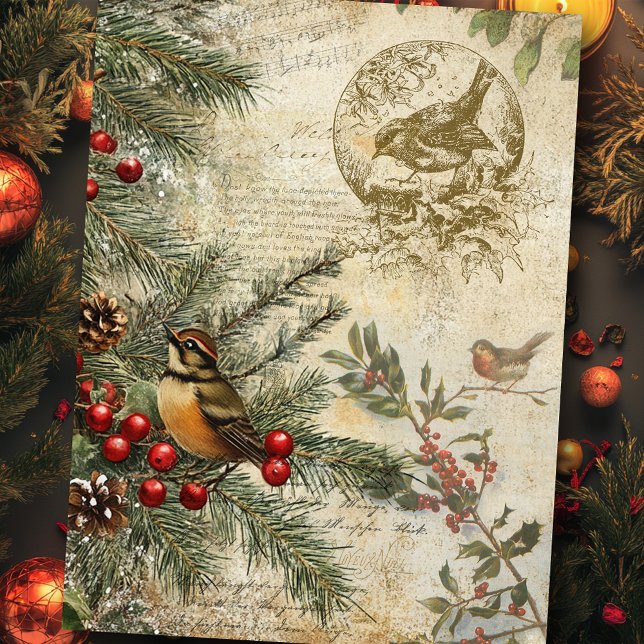 Vintage Winter Botanical w/Birds Decoupage Tissue Paper (Creator Uploaded)