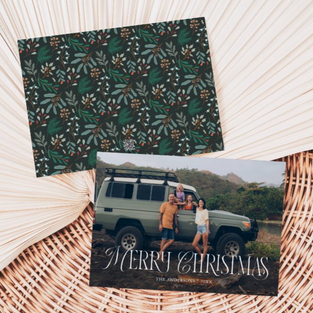 Vintage Winter Botanicals Merry Christmas Photo Holiday Card (Creator Uploaded)