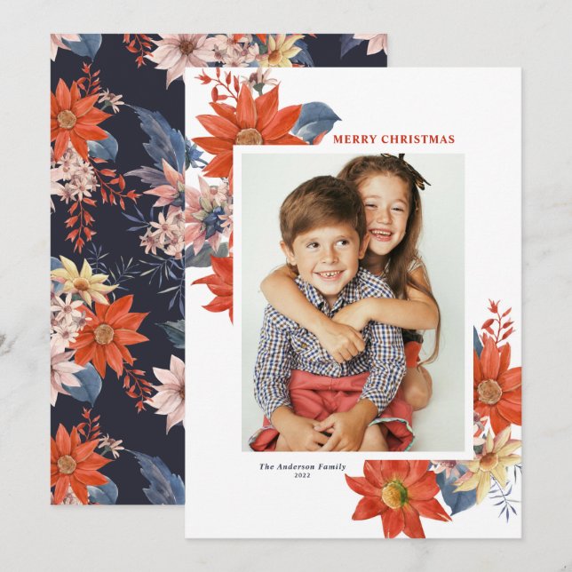 Vintage Winter Botanicals Photo Merry Christmas Holiday Card (Front/Back)