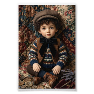 Vintage Winter Boy Portrait Classic Rustic Fleece Photo Print