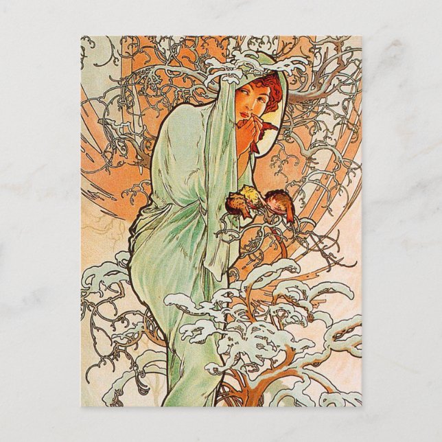 Vintage Winter by Alphonse Mucha Postcard (Front)