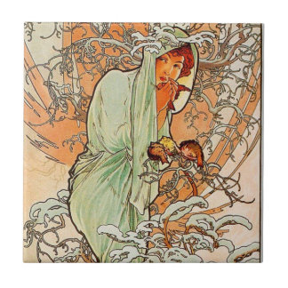 Vintage Winter by Alphonse Mucha Tile