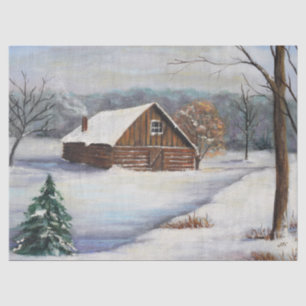 Vintage Winter Cabin Scene II Tissue Paper