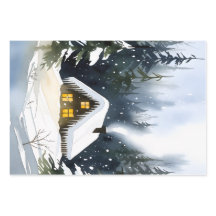 Vintage Winter Cabin Watercolor Christmas